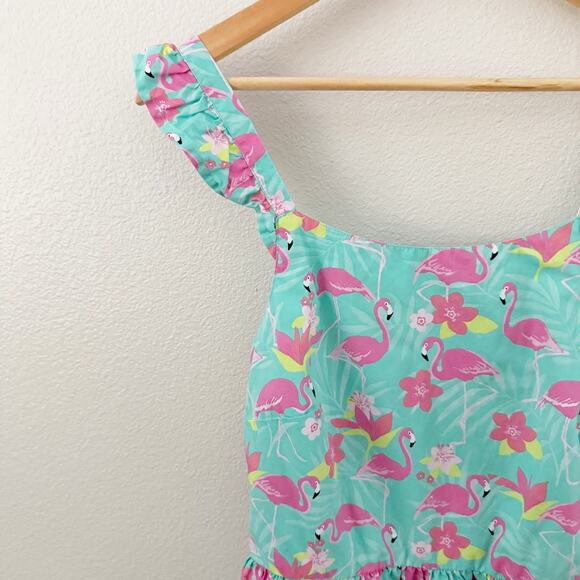 GYMBOREE | Adult Women's Pink Flamingo Turquoise Flutter Sleeve Dress | Medium - Picture 6 of 10